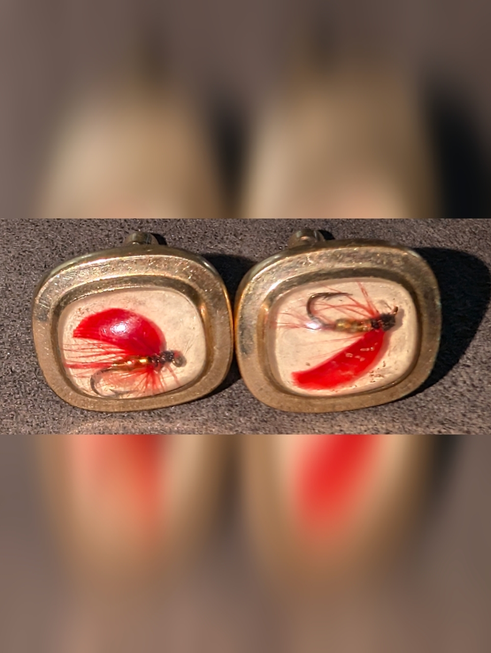 Vintage Gold tone Lucite Fly Fish Cufflinks